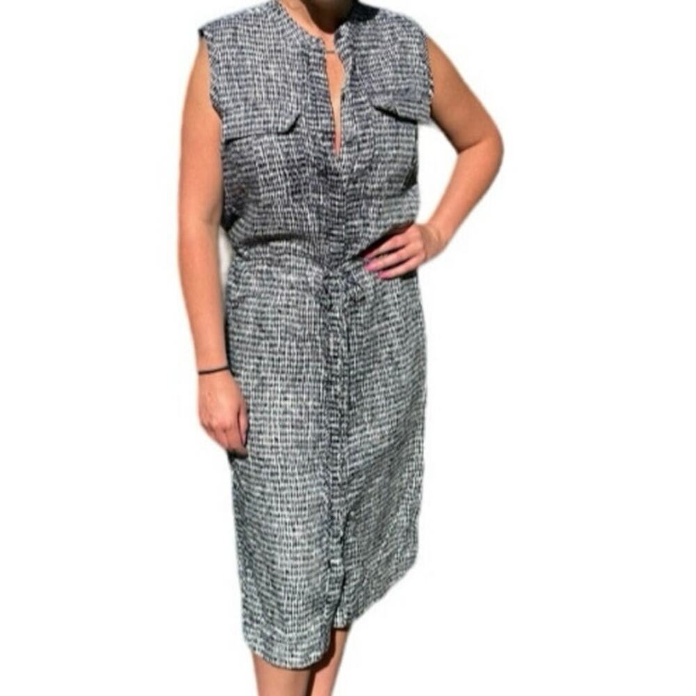 Ann Taylor vintage M Linen/Rayon blend Sleeveless draw string waist white/navy